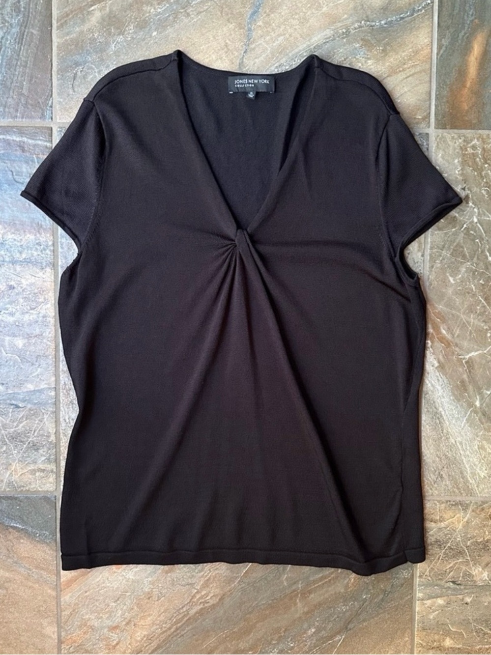 Jones New York Black Silky Twist Front Blouse Women’s Size XL Business Casual